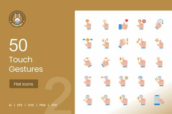50 Touch Gestures Flat Multicolor Icons for Graphics and Icons