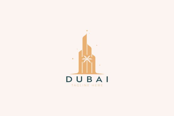 Abstract Skyscraper with Palm Tree Logo: A Versatile Graphic Design Asset