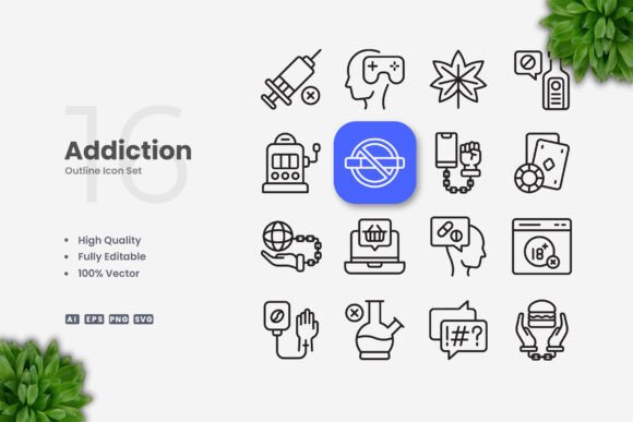 Addiction Icons – Clean Graphics for Modern Web and Editorial Design