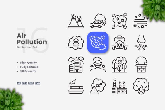 Air Pollution Icons: Clean Graphics for Local Business Branding