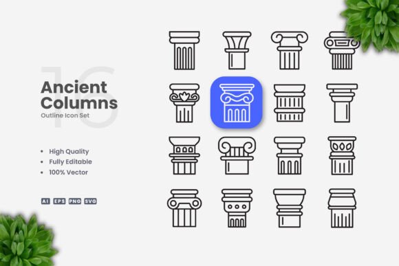 Ancient Columns Icons: A Modern Graphic Asset for Local Branding