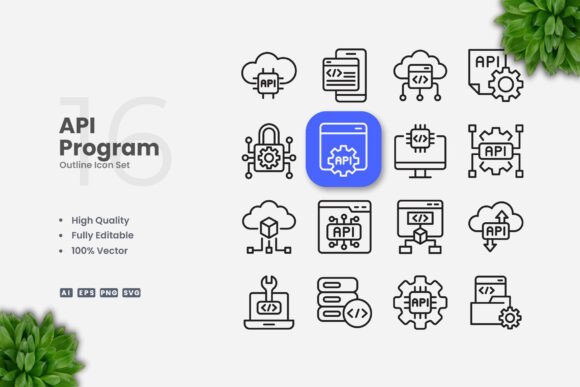 Api Program Outline Icons for Modern Graphics