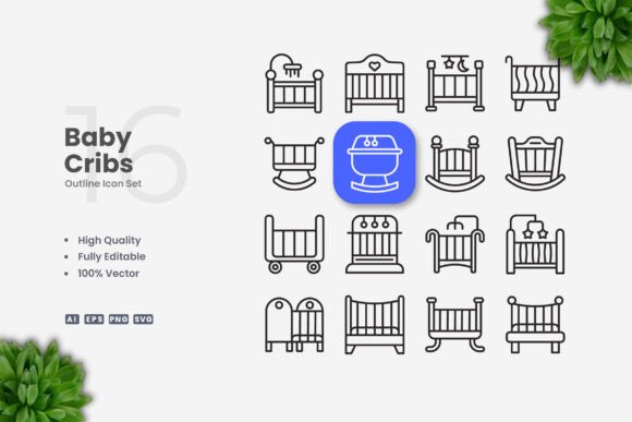 Baby Cribs Icons Graphics for Handmade Creations
