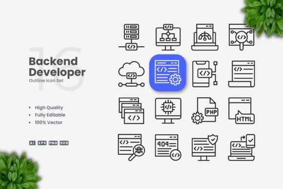 Backend Developer Icons for Handmade Projects