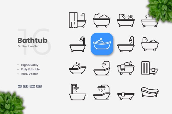 Bathtub Icons for Modern Graphic Design