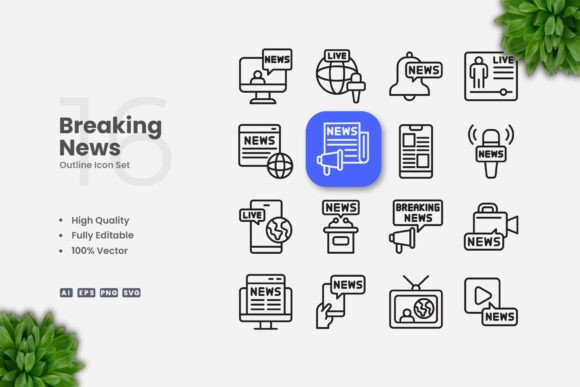 Breaking News Outline Icons for Graphics and Icons