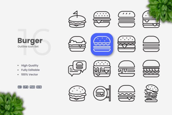 Burger Icons: A Versatile Graphic Design Asset for Local Business Branding