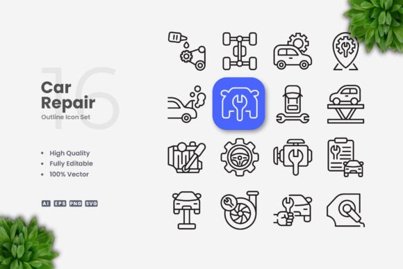 Car Repair Icons for Embroidery Projects