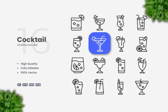 Cocktail Icons – Simple Graphics for Digital and Print Products