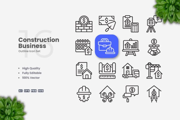 Construction Business Icons: Clean Graphics for Modern Branding