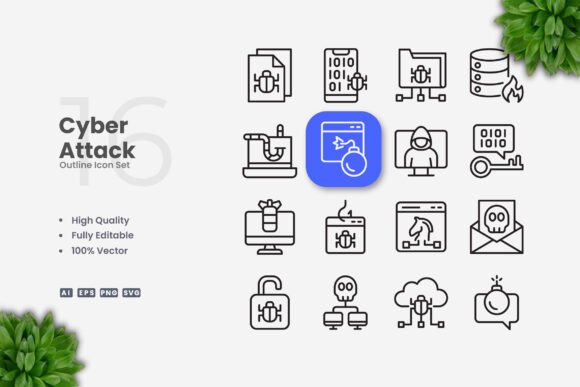 Cyber Attack Icons - Clean Graphics for Handmade Creations