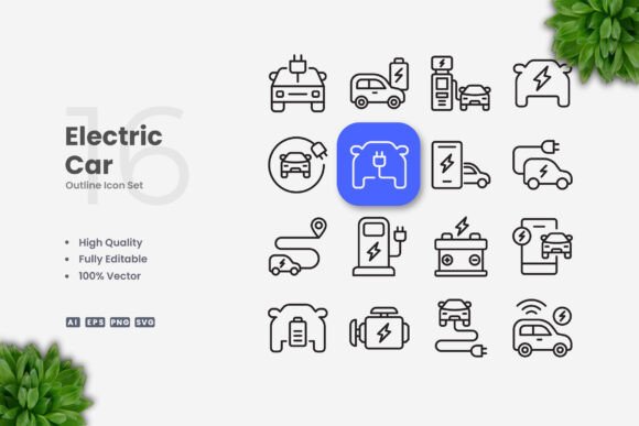 Electric Car Icons for Modern Branding and Marketing Graphics