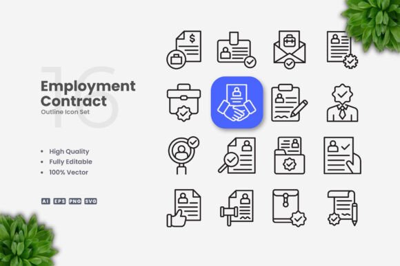 Employment Contract Icons for Digital and Print Products