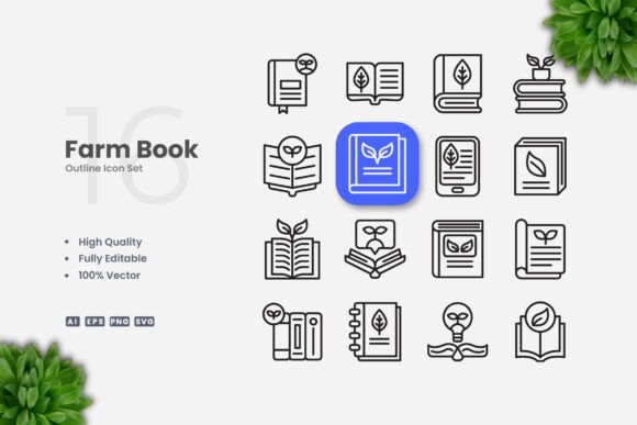 Farm Book Outline Icons for Modern Graphics and Publishing