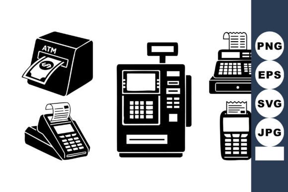 Flat Black Payment Terminal Icons for Crafts and Graphics
