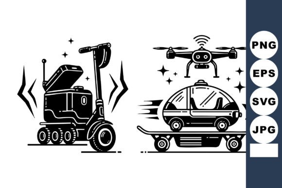 Futuristic Delivery Scooter Robot Graphics for Crafts