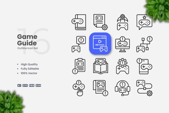 Game Guide Outline Icons for Graphics and Icons