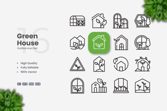 Green House Icons: A Versatile Graphic Design Asset for Handmade Creations