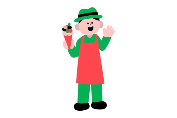 Illustration of Server Holding Ice Cream for Graphics