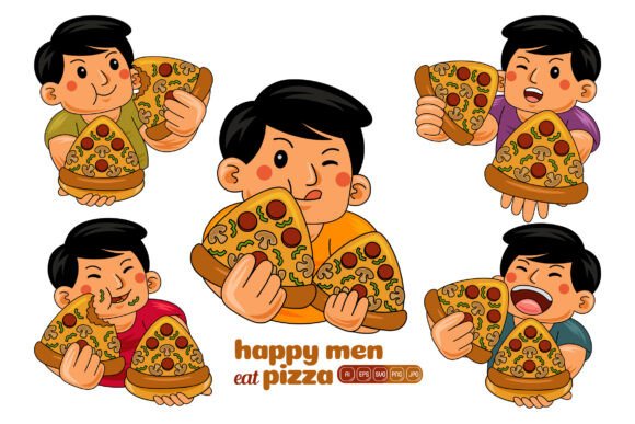 Man Eating Pizza Vector Pack 01 for Marketing and Illustrations