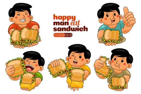Man Eating Sandwich Vector Pack 02 - Illustrations for Creative Marketing