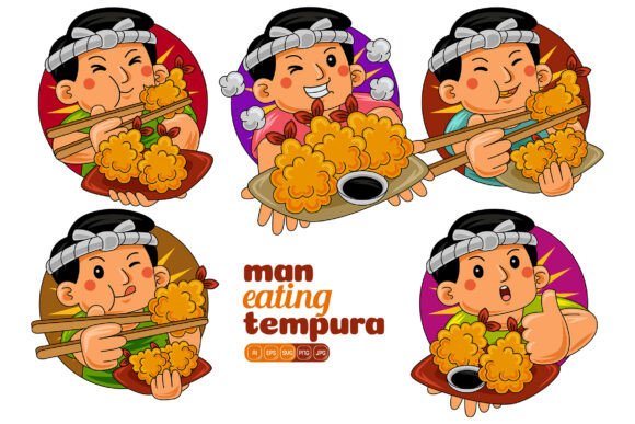 Man Eating Tempura Vector Pack 01 for Graphics and Illustrations