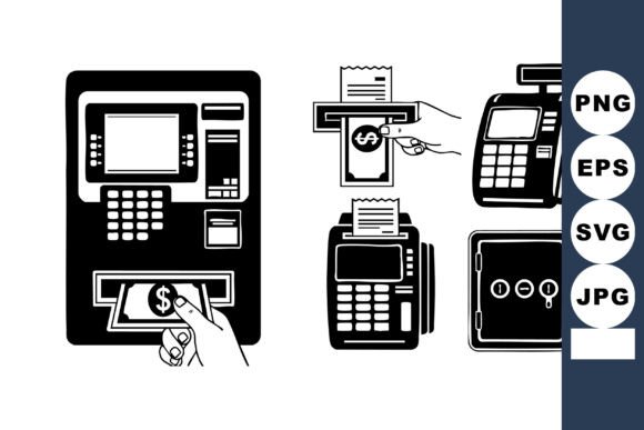 Minimalist Black Banking Icons Set for Crafts and Graphics