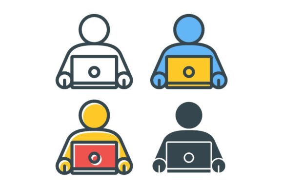 Modern Flat Laptop User Icon Set: Essential Graphics and Icons for Design