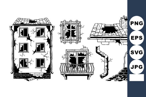 Monochrome Apartment Facade Graphics for Crafts and Publishing
