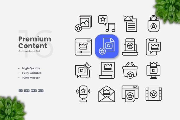 Premium Content Outline Icons for Modern Graphics