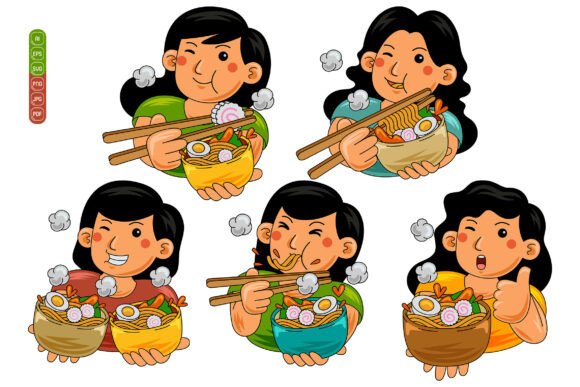 Woman Eating Ramen Vector Pack 01 - A Versatile Graphics Asset