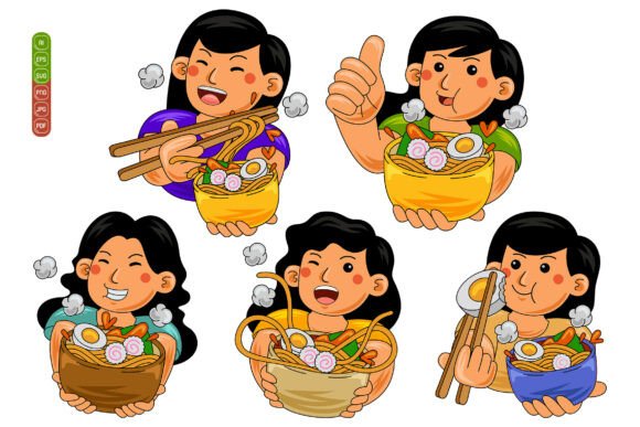 Woman Eating Ramen Vector Pack 02 – A Versatile Graphic Design Asset