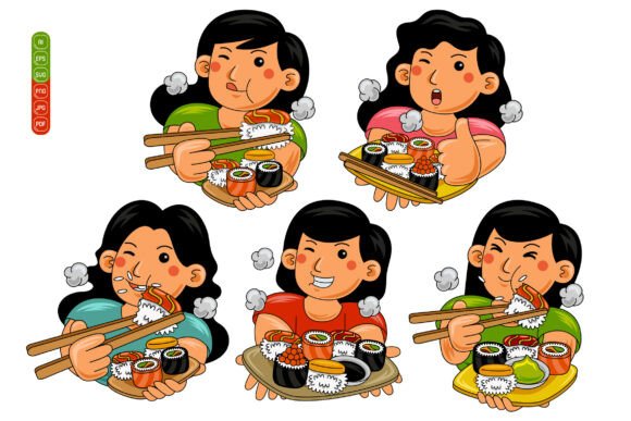 Woman Eating Sushi Vector Pack 01 Review